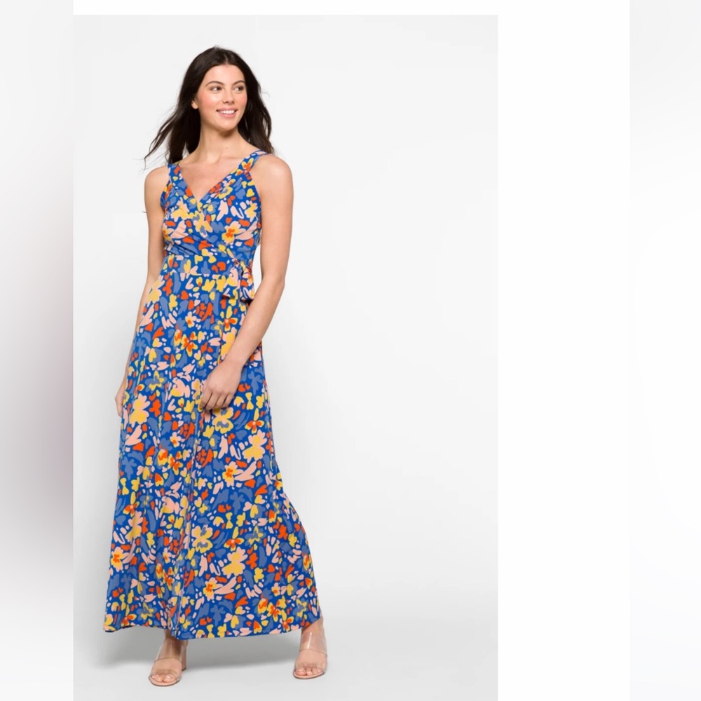 💙🌺NWOT Stitch Fix 41 Hawthorn Hellena Faux Wrap Blue Floral Maxi Dress Small💙